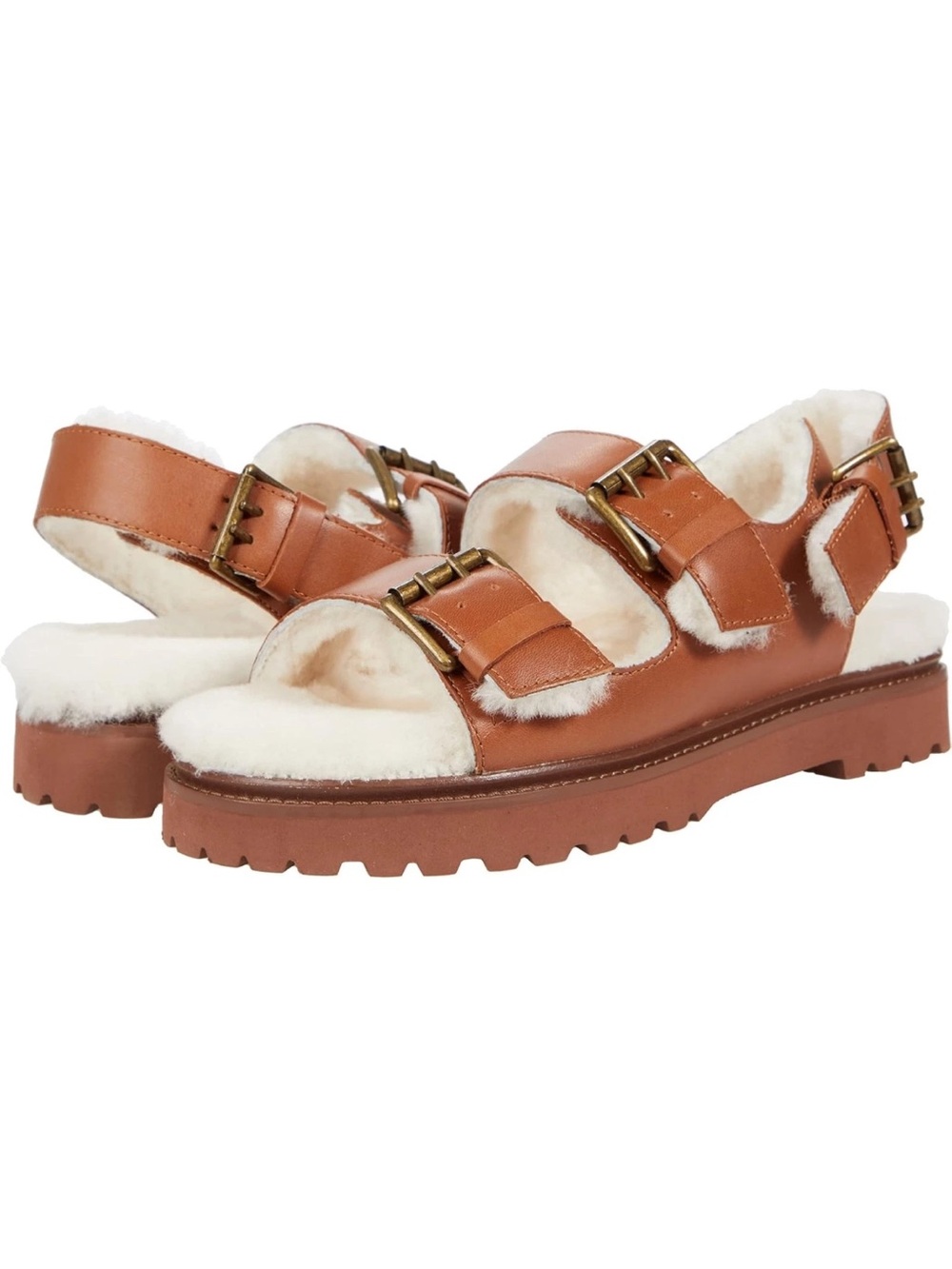 Madewell Madelyn Tan Shearling-Lined Buckle Sandals New